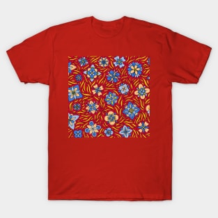 Blue and Orange Flowers T-Shirt